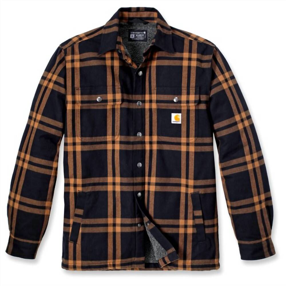 NEW CARHARTT men's relaxed fit flannel sherpa-lined shirt jacket - plus in black